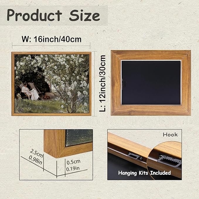 KBKBART Framed Vintage Canvas Wall Art, Retro French Country Garden Women Flower Classical Painting Bedroom Art Print, Rustic Vintage Wall Decor Ready To Hang for Bathroom, Living Room, Office,