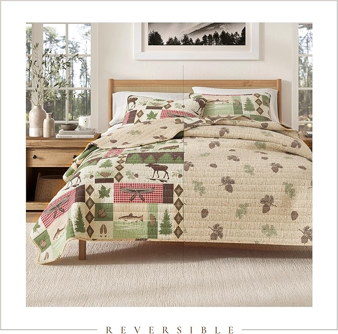 Great Bay Home 3-Piece Reversible Rustic Lodge Bedspread King Size Quilt with 2 Shams. All-Season Quilt Set. Wilder Collection (King)