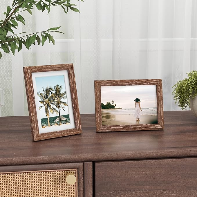 5x7 Picture Frame, Solid Oak Wood 5 x 7 Frame with Plexiglass, 5 by 7 Photo Frame for Wall & Tabletop Display, 5x7 Picture Frame Matted to 4x6, Walnut Color, 1 Pack