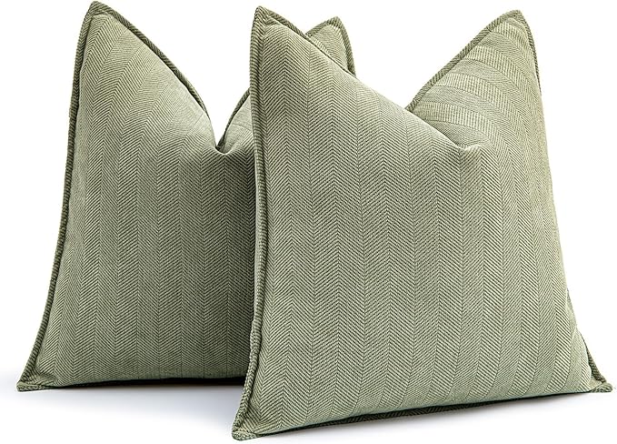 MIULEE Pack of 2 Sage Green Decorative Pillow Covers 18x18 Inch Soft Chenille Luxurious Couch Throw Pillows Farmhouse Cushion Covers with Elegant Design for Sofa Bedroom Living Room Home Decor