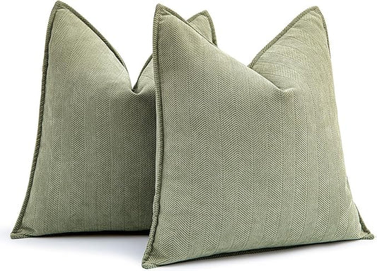 MIULEE Pack of 2 Sage Green Decorative Pillow Covers 24x24 Inch Soft Chenille Luxurious Couch Throw Pillows Farmhouse Cushion Covers Euro Shams with Elegant Design for Sofa Bed Living Room Home Decor