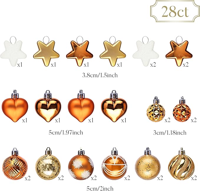 Valery Madelyn 28Pcs Fall Heart Shaped Ornaments Gift Pack, Thanksgiving Autumn Craft Painted Tree Heart Decorations, Orange Christmas Baubles Hanging Harvest Halloween Holiday Decor
