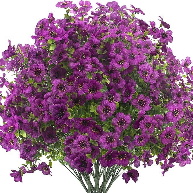 Artificial Fake Flowers for Outdoor Spring Decoration, 16 Bundles Faux Silk Colorful UV Resistant Realistic for Outside Porch Patio Home Yard Garden Planters Pots Window Box (Light Purple)