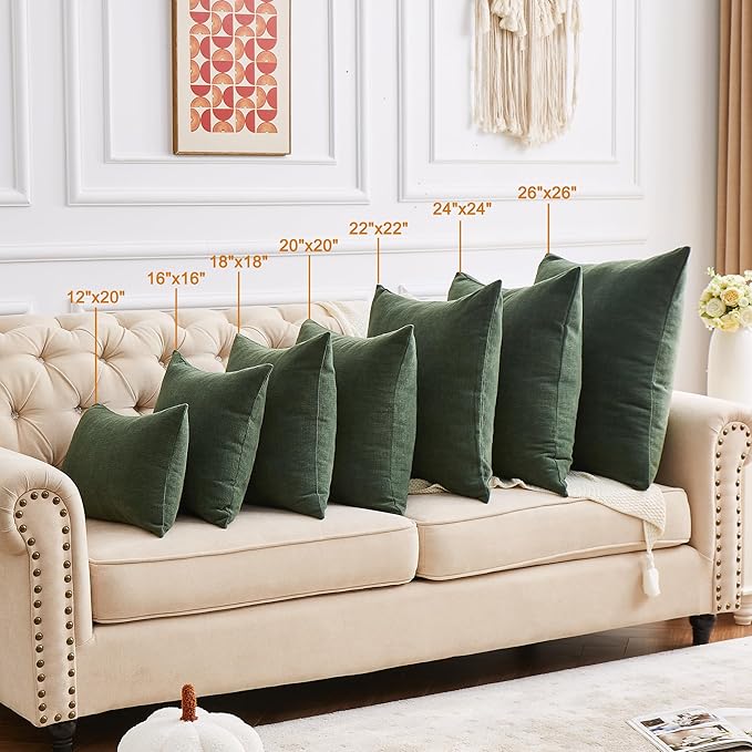 GAWAMAY Decorative Square Throw Pillow Covers 18"x18" Inch Set of 4, Super Soft Chenille Pillows Cover Pillowcase for Living Room Bedroom Sofa Couch Cushion Cover Dark Green 45x45cm (No Insert)