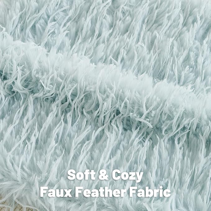 FUTEI Light Blue Decorative Throw Pillow Covers 12x20 Inch Set of 2,Soft Fluffy Faux Feather Texture Lumbar Pillow Cases,Modern Home Luxury Decor for Couch Bed Living Room