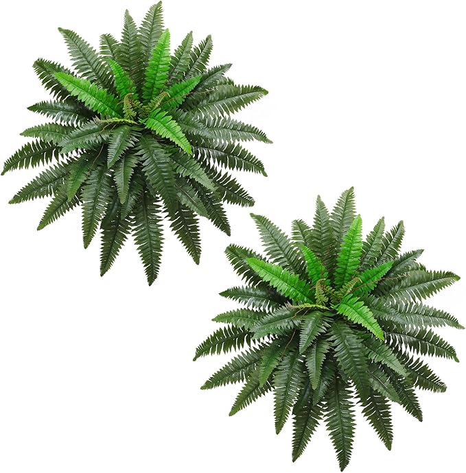 38" Artificial Boston Ferns Bush Plants, Set of 2, Large Faux Ferns Hanging Decor with 47 Fronds, Fake Vines Indoor Or Outdoors Planter for Home and Office Decor