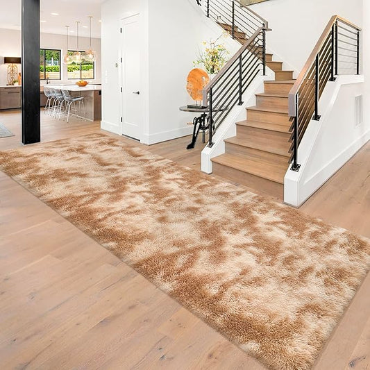 Super Soft Fluffy Living Room Area Rugs 3x10 ft Tie-Dyed Beige Shaggy Furry Carpet Washable Non-Slip Floor Rug Bedroom Bedside Nursery Rug Fuzzy Girls Boy Reduce Noise Dorm Home Decor