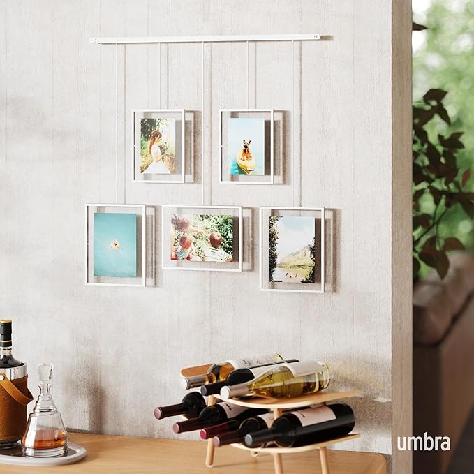 Umbra Exhibit Picture Frame Gallery Set, Adjustable Wall Collage Displays Five Photos (Two 4x6" and Three 5x7"), Set of 5, White