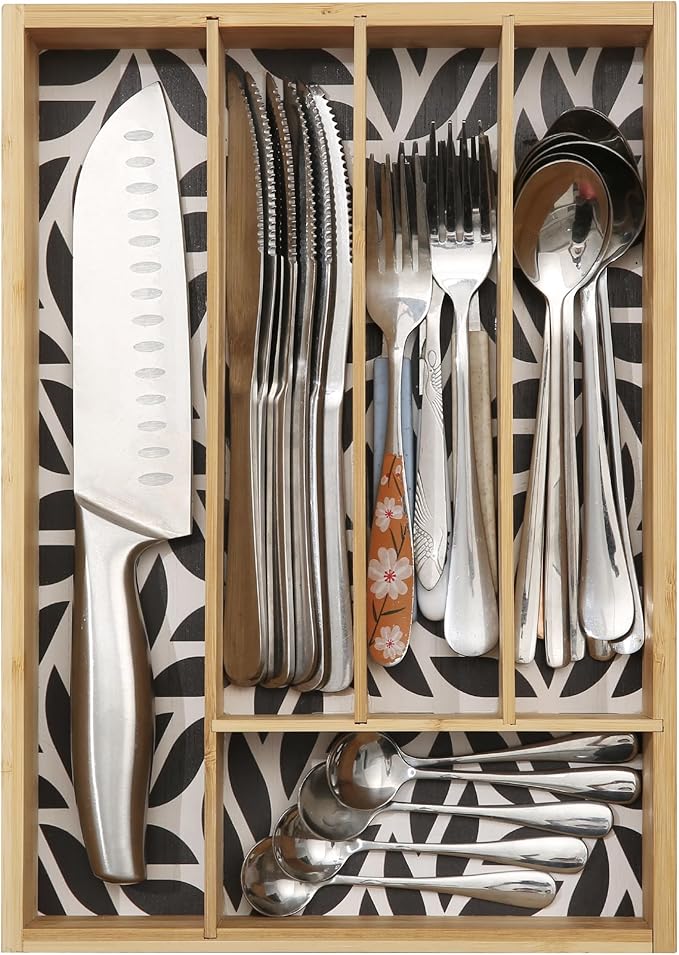Kitchen Drawer Organizer - Silverware & Utensil Organizer, 5-Slot, Geometric Print
