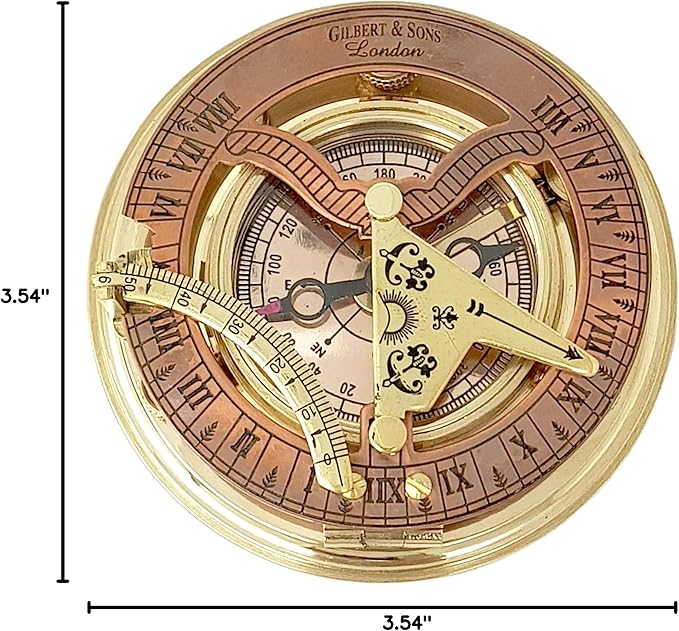 Brass Nautical - Antique Brass & Copper Sundial Compass, Sundial Clock in Box Gift Sun Clock Ship Replica Watch