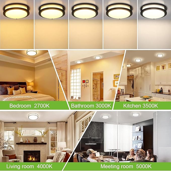 hykolity 10 inch Flush Mount LED Ceiling Light Fixture, 17W 1100lm, 2700K/3000K/3500K/4000K/5000K Adjustable Ceiling Lights, Oil Rubbed Bronze Saturn Dimmable Lighting for Hallway Bathroom or Kitchen