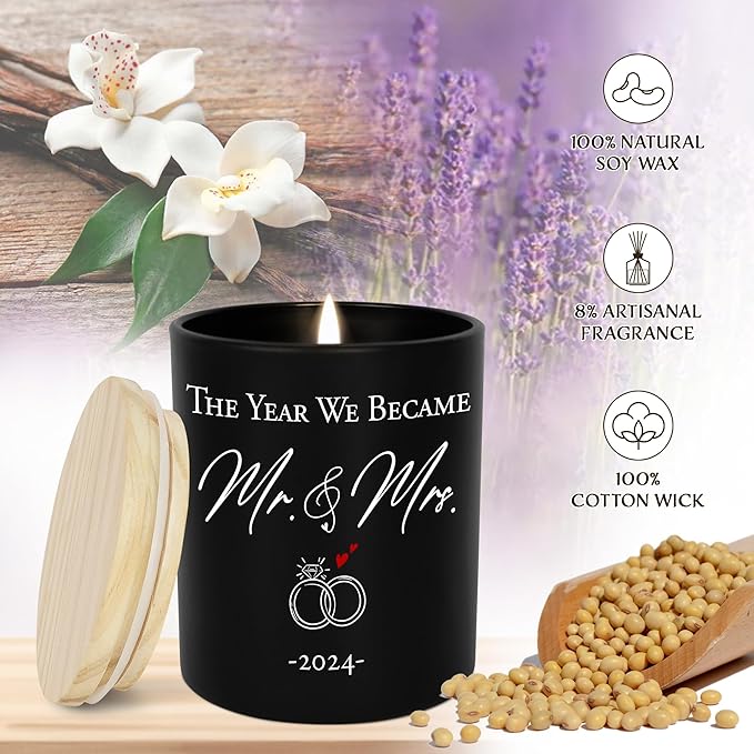 Wedding Gifts for Him Her - Long Lasting Vanilla Lavender Scented Candle 10oz - Wedding Anniversary 1st Married Mr and Mrs Gifts Women Bride for Couples 2025