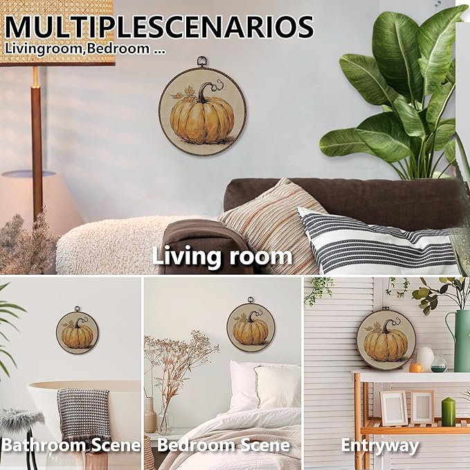 XNXLDYLH Vintage Fall Pumpkin Round Framed Wall Art Decor, Rustic Thanksgiving Farmhouse Hanging Wall Decor Decorations, Autumn Fall Canvas Prints Wall Art Paintings for Bedroom Living Room, 10x10Inch