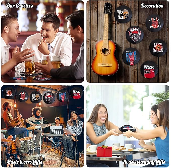 Valdivia Funny Retro Vinyl Record Coasters with Player, 6PCS Rock Coasters for Drinks, Cool Home Decor for Housewarming Gifts, Music Lovers Gifts, Birthday Gifts for Men and White Elephant Gifts Ideas