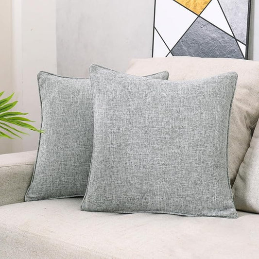 HPUK Linen Throw Pillow Covers Pack of 2, 18x18 Inch Accent Cushion Covers for Living Room, Bedroom, Decorative Solid Color Pillow Covers for Couch, Sofa, Chair, Grey