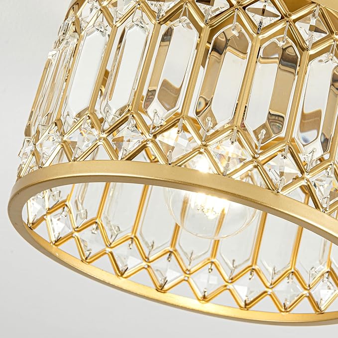 Crystal Ceiling Light, Modern Semi Flush Mount Ceiling Light, Gold Crystal Chandelier for Kitchen Bedroom Bathroom Entryway (Bulb not Included)