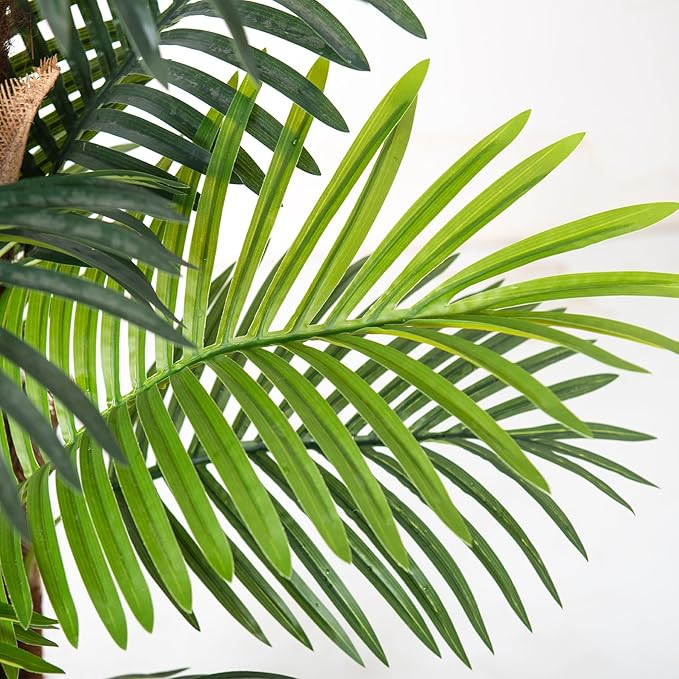 Artificial Palm Tree 5FT, Fake Tree with Realistic Fiber Trunks and White Tall Planter, Faux Tropical Areca Floor Plant in Pot, Artificial Silk Plant for Home Decor Office Living Room Decor