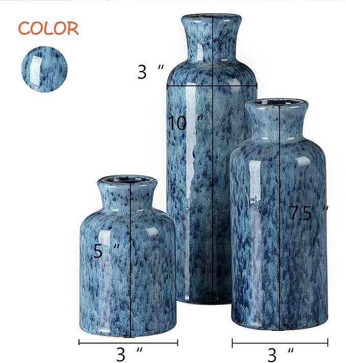 CwlwGO-Blue Ceramic Vases Set,Small Vase Sets,Farmhouse Country Vases Home Decor,Living Room Table Decoration,Shelf Decor,and Entrance Decoration Centerpieces.