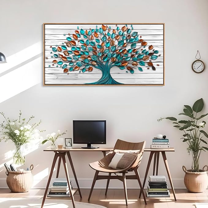 Mofutinpo Tree of Life Wall Art for Living Room Framed Art Work for Wall Decor Canvas Painting, Green Wall Art for Office Pictures for Bedroom Wall Decor Kitchen Artwork Wall Prints24×48IN