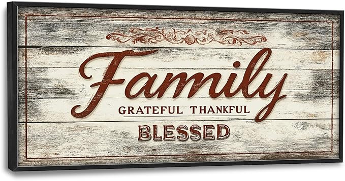 Large Family Wall Art Family Word Sign Pictures Wall Decor Home Quotes Grateful Thankful Blessed Canvas Painting Print Artwork Framed for Living Room Bathroom Master Bedroom 60L" x 30W"