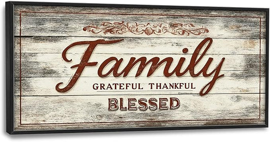 Large Family Wall Art Family Word Sign Pictures Wall Decor Home Quotes Grateful Thankful Blessed Canvas Painting Print Artwork Framed for Living Room Bathroom Master Bedroom 60L" x 30W"