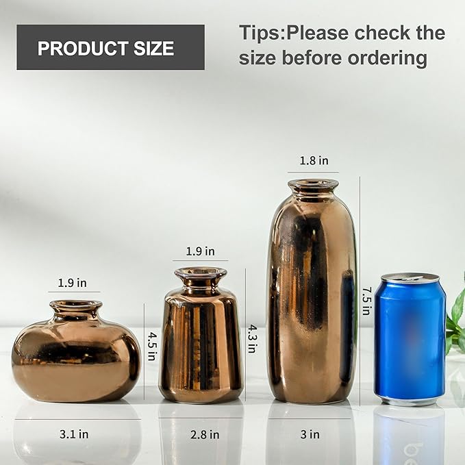 Ceramic Vase Set of 3,Brown Modern Farmhouse Pottery Vases, Neutral Rustic Vases for Pampas Grass, Dried & Fresh Flowers - Ideal for Bedroom, Living Room, Bookshelf, Mantel, Centerpiece Table Decor