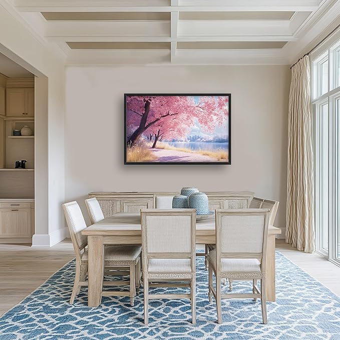 Cherry Blossoms Large Framed Wall Art Pink Tree of Life Pictures Oversized Natural Lake Landscape Wall Decor Spring Canvas Print Painting Modern Artwork for Living Room Bedroom Office Dining Room Home Decor 36L"x24W"
