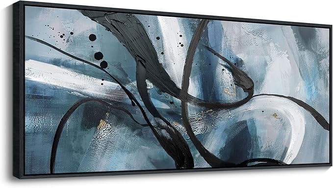 YDYSUNE Abstract Frame Wall Art Black and White graffiti of Modem Minimalist Art Large Canas Wall Art for Living Room Bedroom Decor Framed Pictures Artwork for Walls 70x31