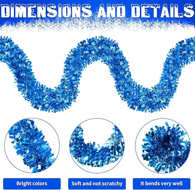 Dingion 59 Feet Christmas Tinsel Garland Metallic Twist Ornaments Hanging Glitter Xmas Garland for Christmas Tree Indoor Outdoor Decoration Party Supplies