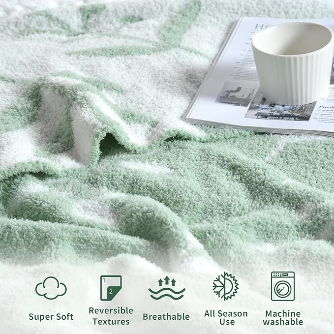 Leaf Pattern Throw Blanket Soft Cozy Spring Blanket for Bed, Couch, Sofa Lightweight Breathable Stylish Seasonal Home Decor Blanket Sage Green 50x60 Inches