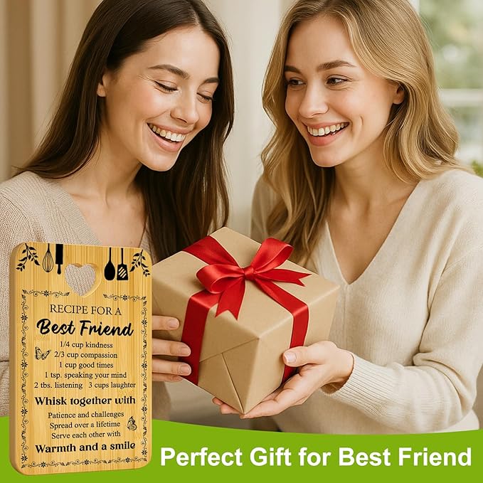 Friend Kitchen Gift Bamboo Cutting Board Decorative Unique Birthday Present Xmas Charcuterie Boards for Friends Christmas Wooden Cheese Board Thanksgiving Friendship Gifts Chopping Board