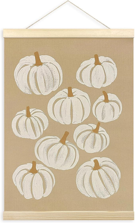 TLESKE Beige and White Pumpkins Poster Hanger Frame, Cute Fall Autumn Farmhouse Hanging Wall Art Room Decor Framed for Living Room Bedroom, Thanksgiving Decorations Prints Pictures Artwork, 12x16
