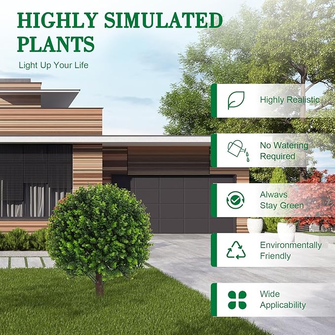 Set of 2 Artificial Boxwood Topiary Ball Bush for Outdoor with Ground Spike 22", UV Resistant Faux Greenery Shrubs, Fake Green Boxwood Plants for Indoor, Garden, Yard, Porch, Patio Decor