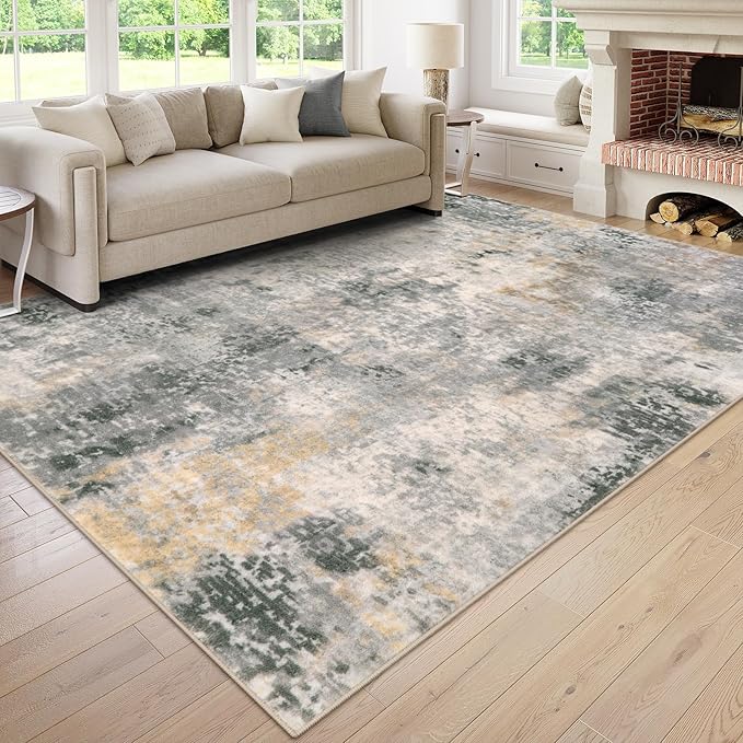 Lahome Modern Abstract Living Room Rug, Grey Washable Rugs 8x10 Area Rugs for Bedroom Stain Resistant Non Slip, Large Soft Indoor Accent Carpet for Dining Room Table Home Office Decor