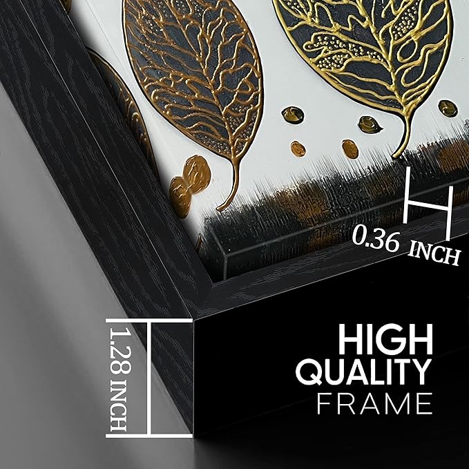 CIRABKY Leaf Hand Painted Wall Art for Living Room - Vintage Canvas Wall Art for Office - Large Picture Black Frames for Wall Size 29" x 59"