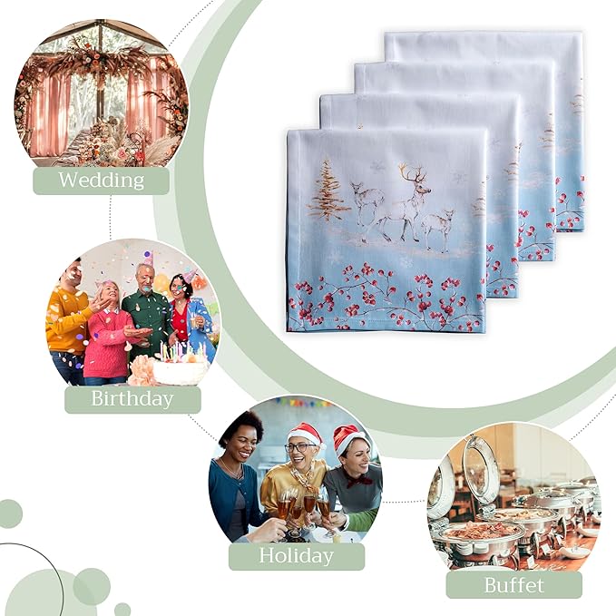 Maison d' Hermine Cloth Napkins Set of 4 100% Cotton Everyday Reusable Square Napkins Cloth Washable, Dinner, Party, Wedding, Restaurant (Fairytale Forest, 20" x 20")