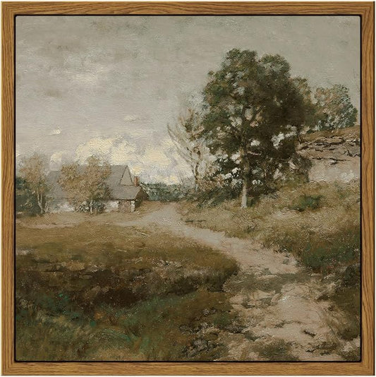 InSimSea Square Framed Canvas Wall Art, Vintage Countryside Landscape Paintings, French Country Wall Pictures for Bedroom Bathroom Living Room, Canvas Prints Artwork, Farmhouse Decor 9"x9"