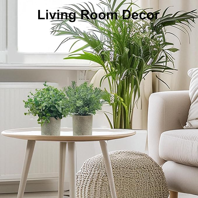 USLAI 3-Pack Mini Fake Plants, Artificial Potted Eucalyptus Faux Plants Topiaries for Home Office Shelf Desk Farmhouse Room Coffee Table Decor