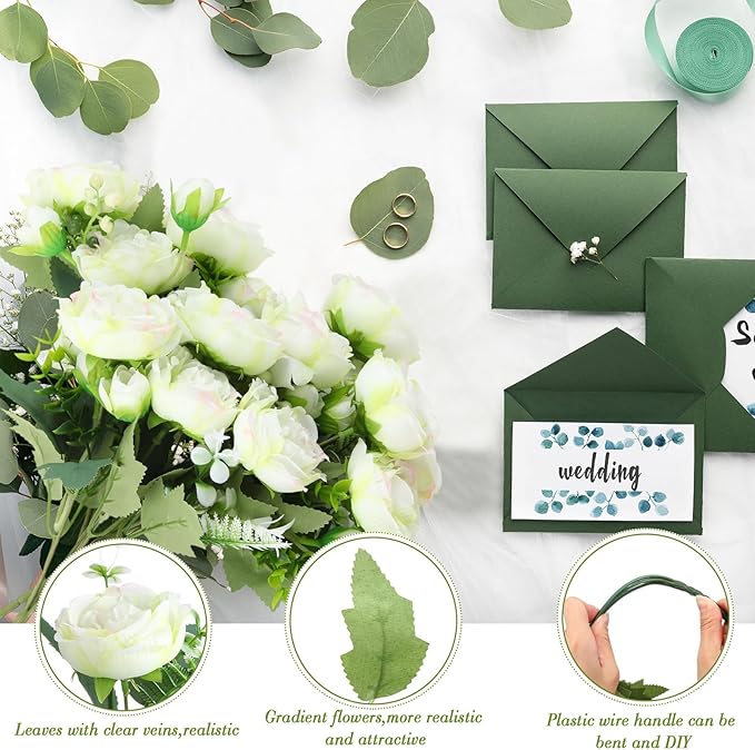 Geosar 16 Bundles Artificial Peonies Flowers Fake Silk Peony Bouquet Faux Peonies Flowers Bulk for Decoration Vase Florals Arrangements Wedding Party Table (Green)