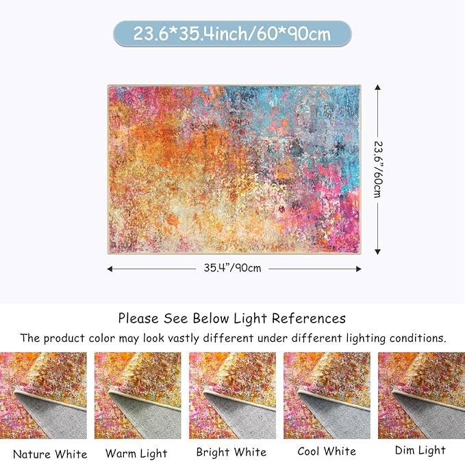 Lahome Modern Abstract Area Rug - 2x3 Small Kitchen Rug Washable Rugs for Entryway Colorful Bathroom Rug Non Slip, Rainbow Contemporary Front Indoor Doormat Floor Throw Carpet for Bedroom
