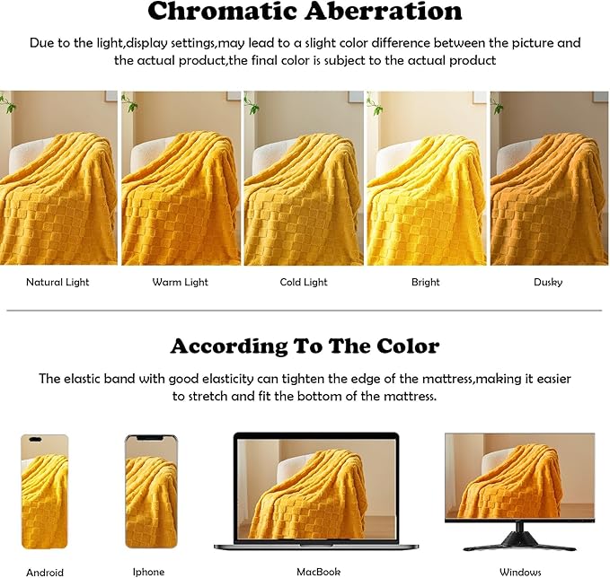 NEWCOSPLAY Super Soft Queen Blanket Mustard Yellow Premium Silky Flannel Fleece 3D Checkered Lightweight Bed Blanket All Season Use (Mustard Yellow Checkered, Queen(90"x90"))