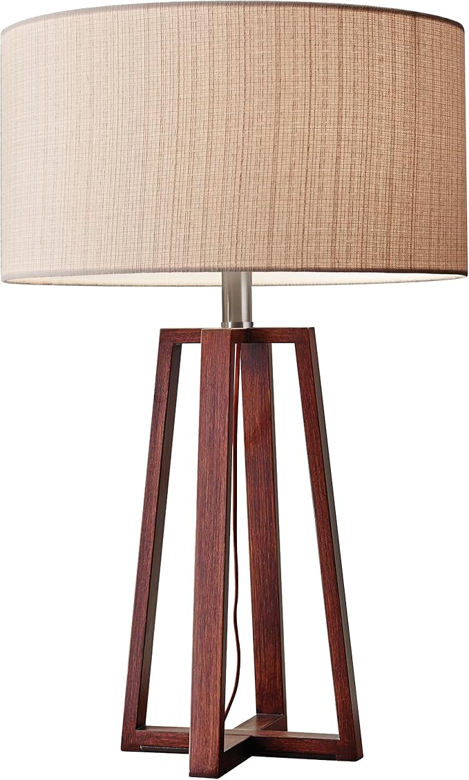 Adesso Quinn Table Lamp - Walnut Birch Wood & Natural Linen Shade – Perfect Nightstand, End Table, and Desk Lamp