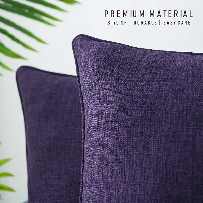 HPUK Linen Throw Pillow Covers Pack of 2, 18x18 Inch Accent Cushion Covers for Living Room, Bedroom, Decorative Solid Color Pillow Covers for Couch, Sofa, Chair, Purple