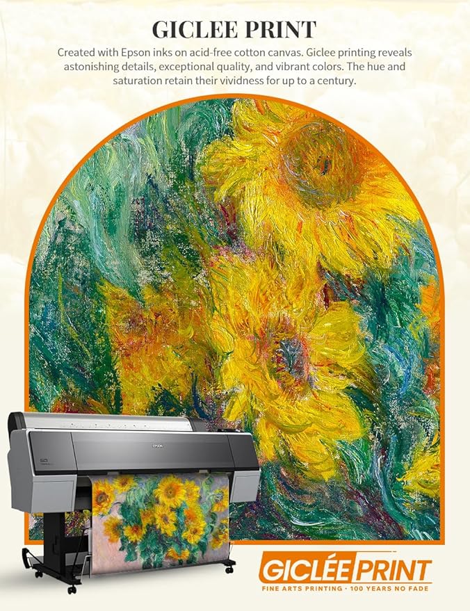DECORARTS - Sunflowers by Claude Monet, Museum-Quality Giclee Canvas Print, Wall Art Reproduction, 30" W x 40" H, Made in USA