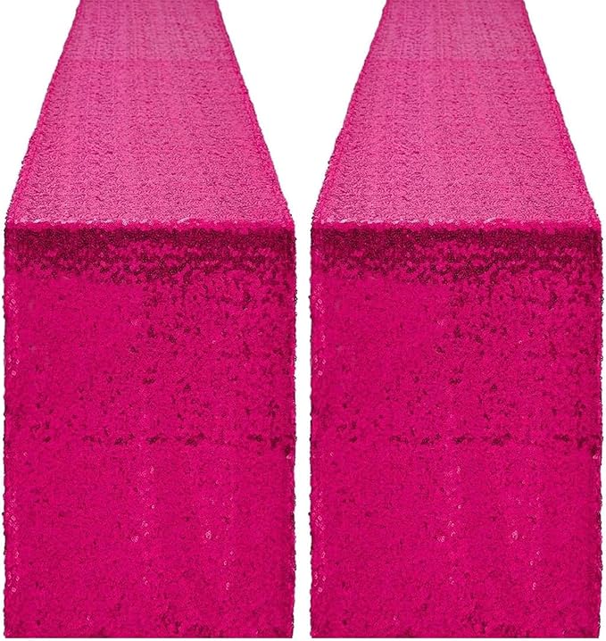 2 Packs 12 x 108 inches Hot Pink Sequin Table Runner, Glitter Fuchsia Table Runner for Wedding Birthday Bachelorette Holiday Party Supplies Decorations Bridal Shower Baby Shower