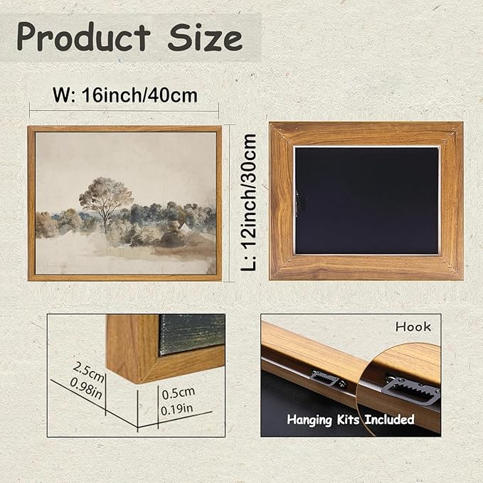 KBKBART Framed Vintage Neutral Wall Art Prints, Antique Rustic Muted Landscape Canvas Painting, Retro Countryside Nature Wilderness Illustrations Farmhouse Decor, Neutral Vintage Decor Ready To Hang