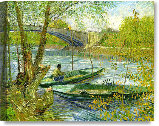 DECORARTS - Fishermen And Boats From The Pont De Clichy, Vincent Van Gogh Art Reproduction. Giclee Canvas Prints Wall Art for Home Decor 30x24