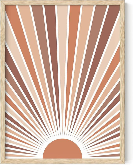 Haus and Hues Geometric Wall Art - Boho, Minimalist Wall Decor (Beige Framed, 12x16)