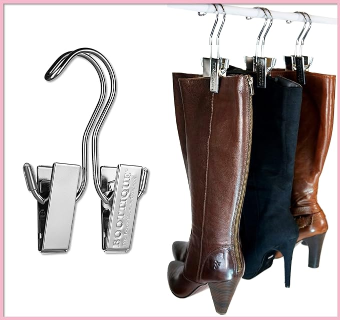 The Boot Hanger - Shoe Storage Space Saver (Set of 3); Boot Hanger, Boot Holder, Boot Clips (Silver)