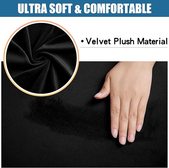 Smiry Velvet Seat Covers for Dining Room Chair Set of 4, Stretch Fit Removable Washable Chair Seat Cushion Protector Slipcovers with Ties, Black